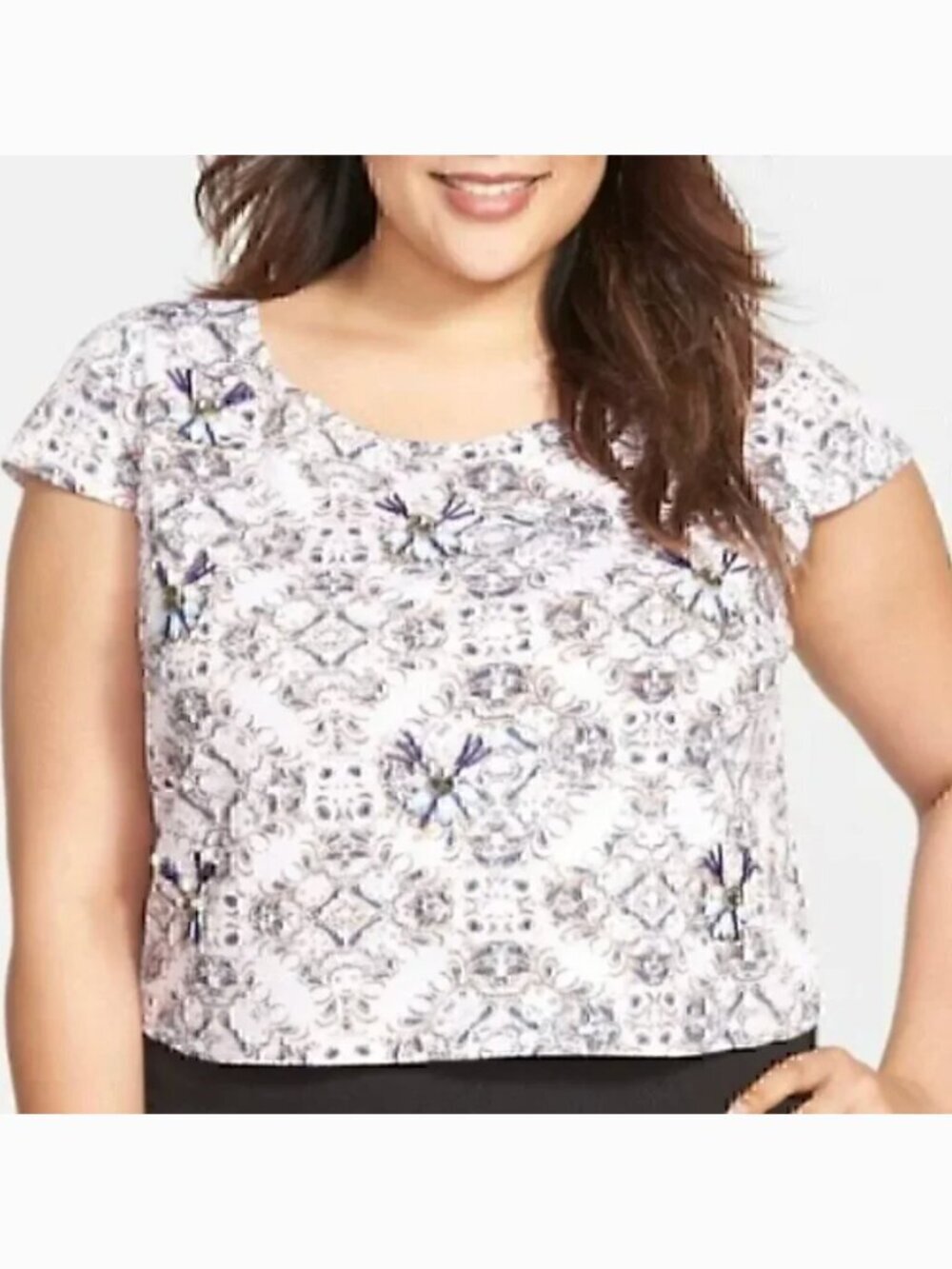 NEW NWT JESSICA SIMPSON Plus Size Lexi Embellished Paisley Crop Top Beaded Boho
